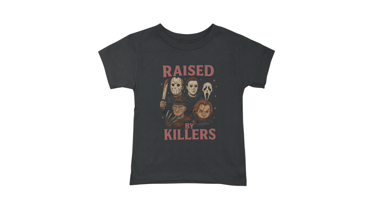 Raised by Killers Horror Graphic Tee - Halloween Movie Shirt