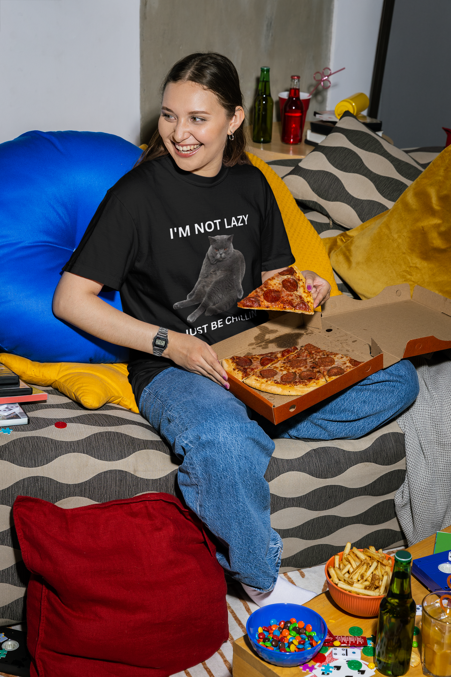 Funny Lazy Cat T-Shirt for Men & Women – “I’m Not Lazy I Just Be Chillin” Tee, Grumpy Cat Graphic Shirt, Chonky Cat Meme Gift