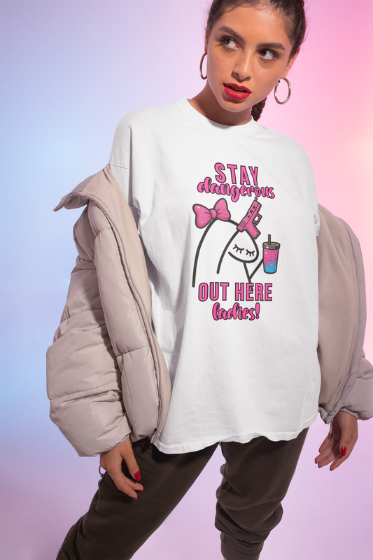 Stay Dangerous Meme Girl Tee – Sassy Feminine Aesthetic Shirt – Viral Meme Inspired Graphic Tee