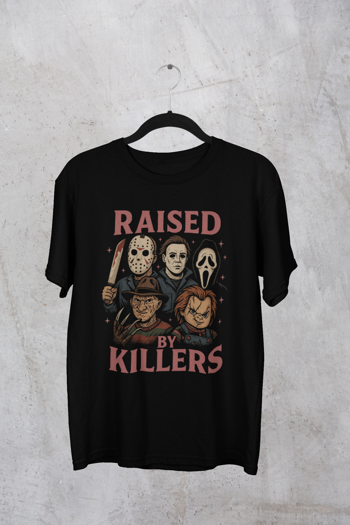 Raised by Killers Horror Graphic Tee - Halloween Movie Shirt