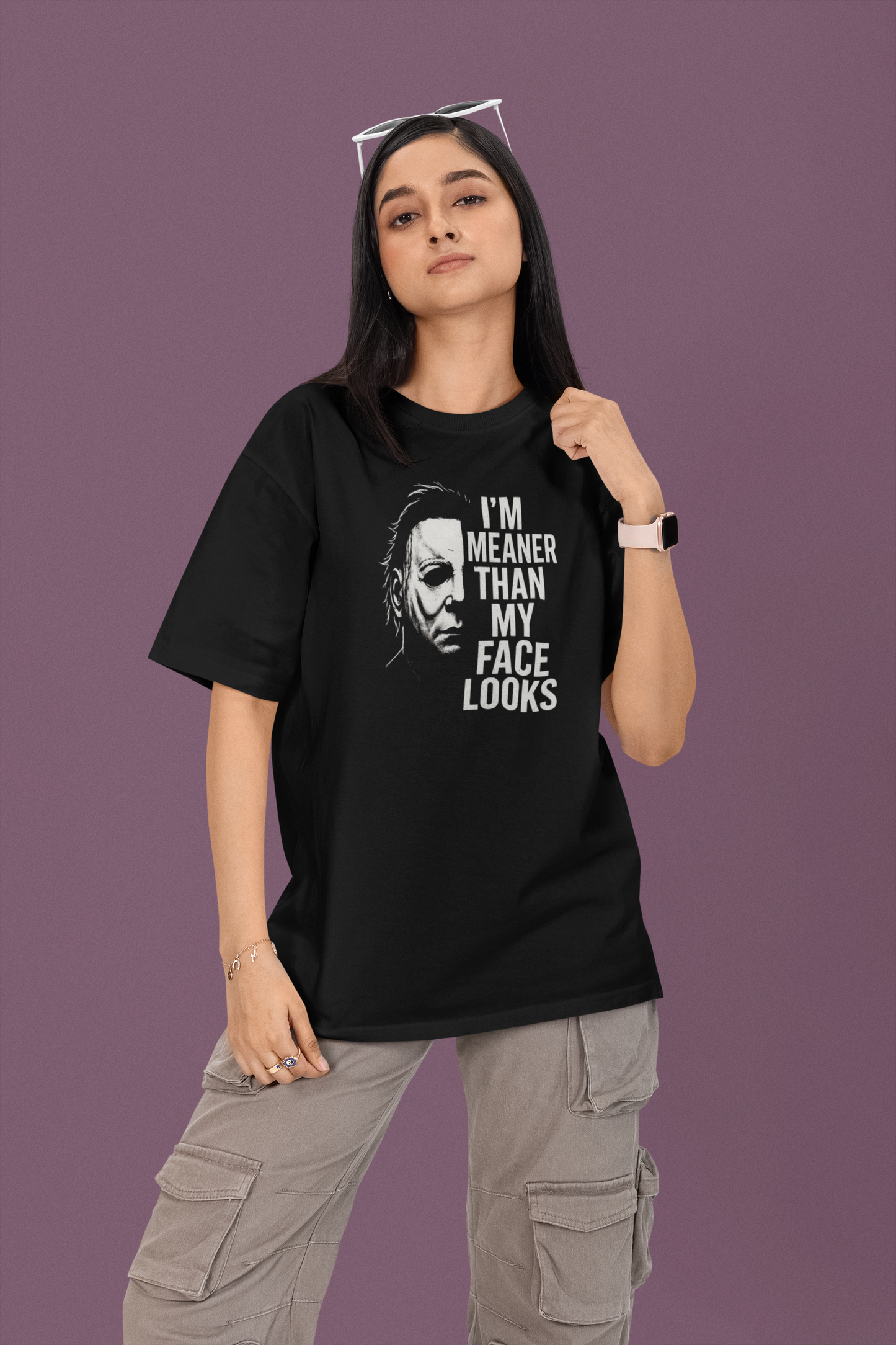 Horror Slasher “I’m Meaner Than My Face Looks” Shirt – Funny Scary Movie Tee, Spooky Season T-Shirt, Slasher Halloween Graphic Tee
