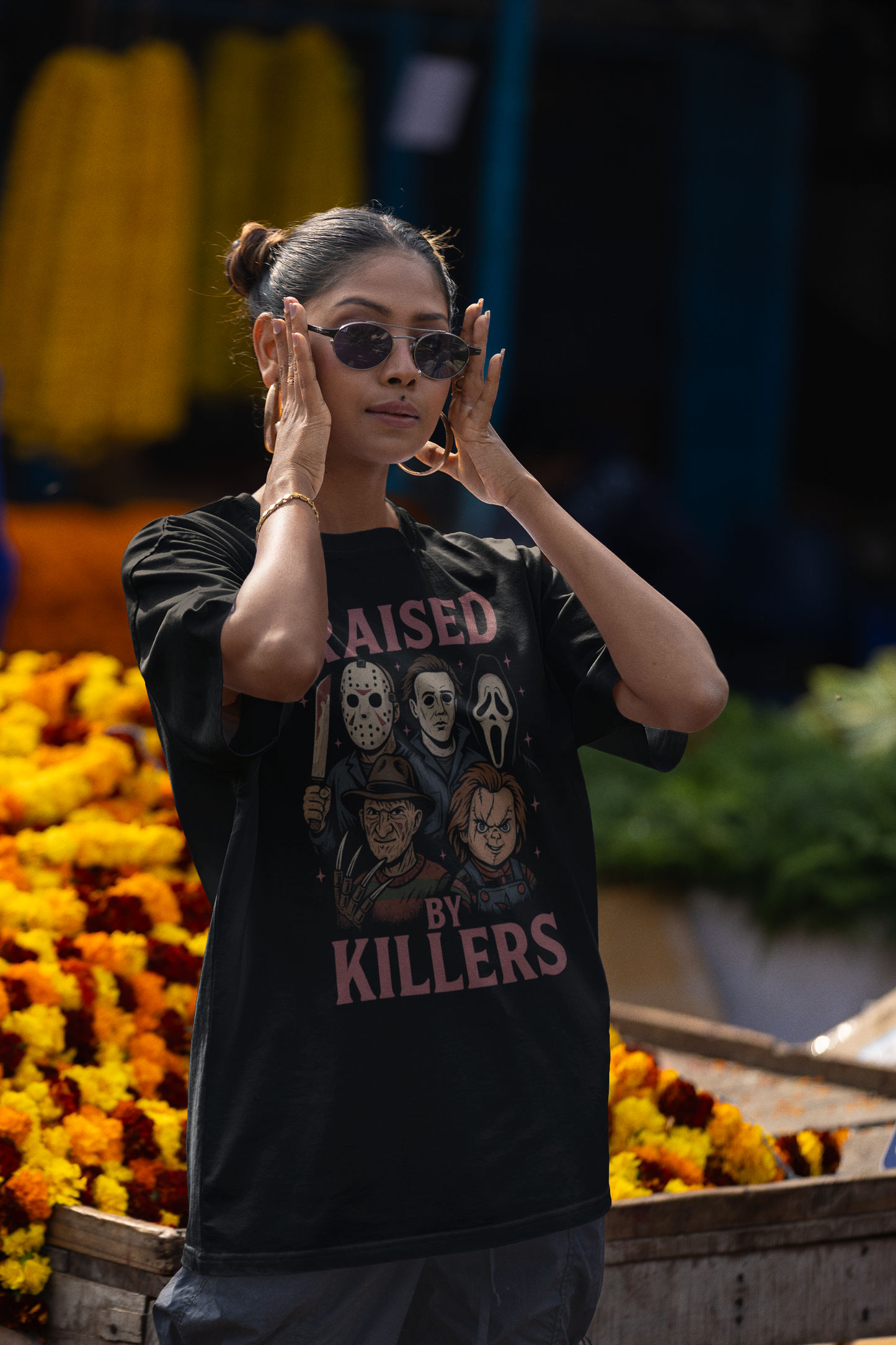 Raised by Killers Horror Graphic Tee - Halloween Movie Shirt