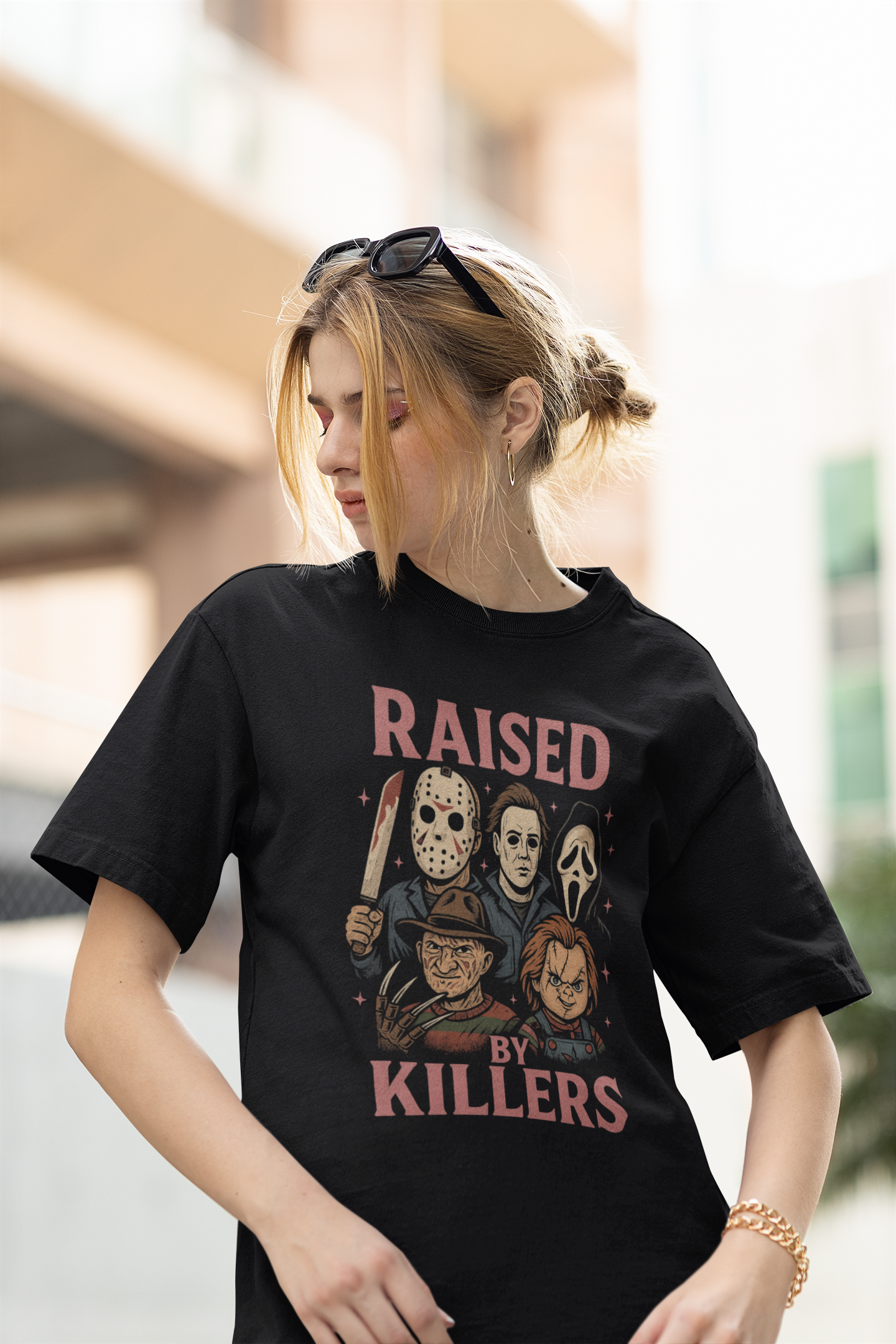 Raised by Killers Horror Graphic Tee - Halloween Movie Shirt